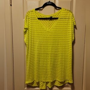 Lane Bryant Striped Fluorescent Yellow Short Sleeve Shirt - Very Good Condition